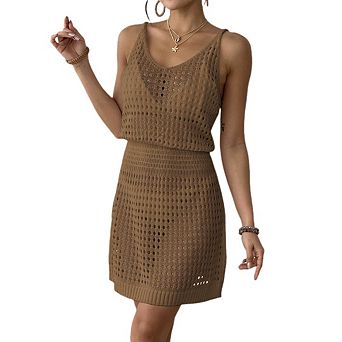 Women Summer Crochet Hollow Out Knit Beach Bathing Suit Swim Cover Ups Outfits Vacation Dresses