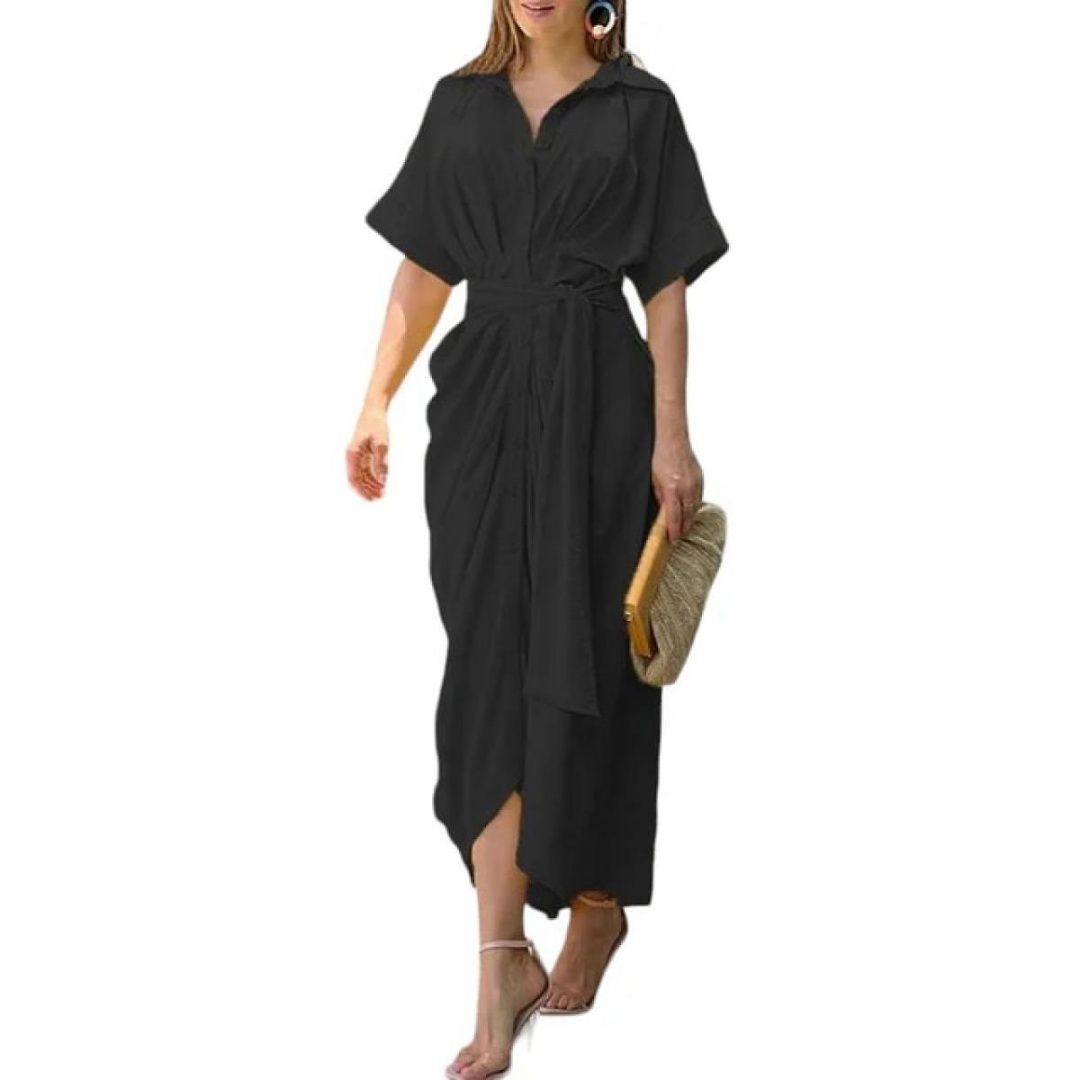 Женские платья Summer Ruched Button Down Midi Shirt Dresses Flowy Casual Tie Waist Short Sleeve