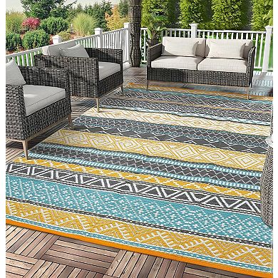 Outdoor Rug Waterproof Reversible Plastic Straw Rugs Lightweight Contemporary Camping Carpet for RV