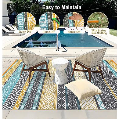 Outdoor Rug Waterproof Reversible Plastic Straw Rugs Lightweight Contemporary Camping Carpet for RV