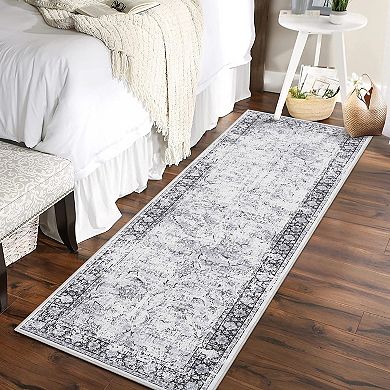 Oriental Machine Washable Rug Non Slip Soft Non Shedding Vintage Carpet