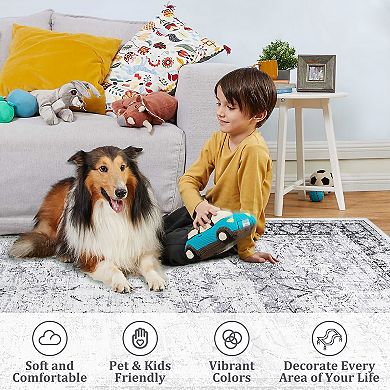 Oriental Machine Washable Rug Non Slip Soft Non Shedding Vintage Carpet