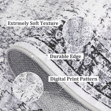 Oriental Machine Washable Rug Non Slip Soft Non Shedding Vintage Carpet