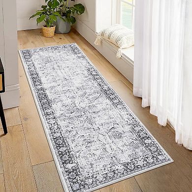 Oriental Machine Washable Rug Non Slip Soft Non Shedding Vintage Carpet