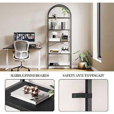 71"Modern Arched Bookshelf 5 Tier Bookcase, Home Office Shelf Storage Organizer for CDs,Books
