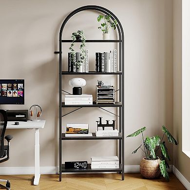 71"Modern Arched Bookshelf 5 Tier Bookcase, Home Office Shelf Storage Organizer for CDs,Books