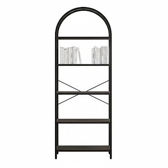 71"Modern Arched Bookshelf 5 tier Bookcase, Home Office Shelf Storage Organizer for CDs,Books