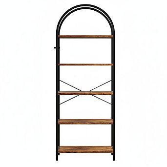 71"Modern Arched Bookshelf 5 tier Bookcase, Home Office Shelf Storage Organizer for CDs,Books