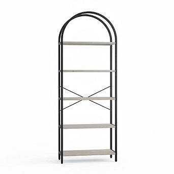 71"Modern Arched Bookshelf 5 tier Bookcase, Home Office Shelf Storage Organizer for CDs,Books