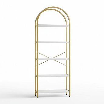 71"Modern Arched Bookshelf 5 tier Bookcase, Home Office Shelf Storage Organizer for CDs,Books