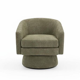 Swivel Accent Chair with Arms, Round Chenille Fabric Chair for Living Room Bedroom Reading