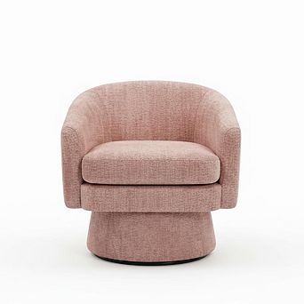 Swivel Accent Chair with Arms, Round Chenille Fabric Chair for Living Room Bedroom Reading