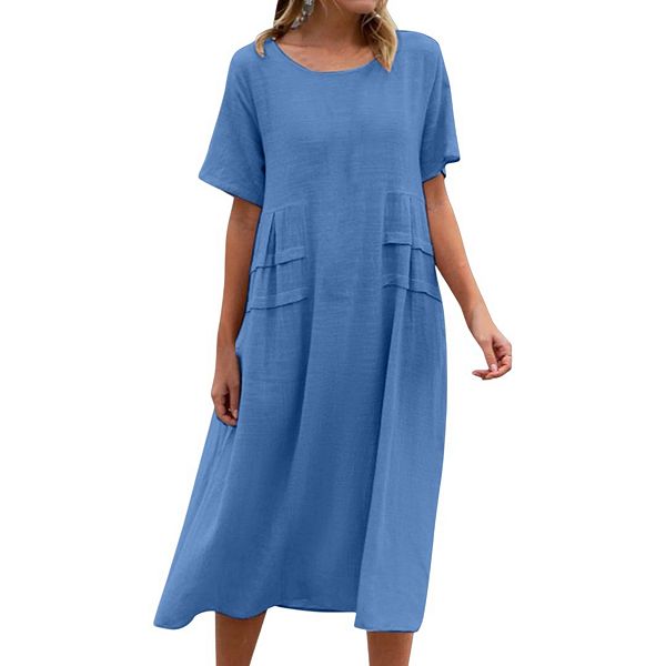 Women Casual Dress Loose A-Line Floral T-Shirt Soft Cotton Long Dress Short  Sleeve Beach Sundress