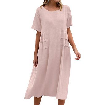 Women Casual Dress Loose A-Line Floral T-Shirt Soft Cotton Long Dress Short Sleeve Beach Sundress