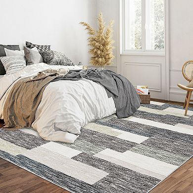 Modern Patchwork Rugs with Non-Slip Backing Soft Stain-Resistant Low Pile Indoor Mat