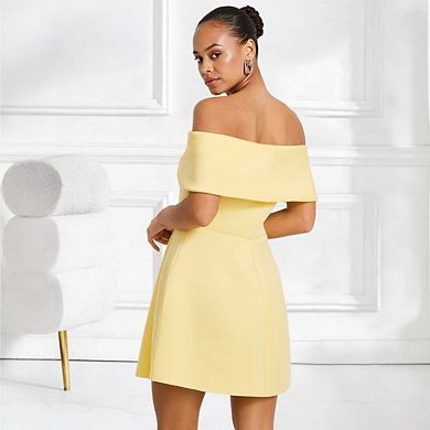 Women's Back Off Shoulder Wrap Layer Ruffle Short Sleeve Mini Dress