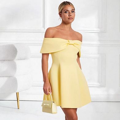 Women's Back Off Shoulder Wrap Layer Ruffle Short Sleeve Mini Dress