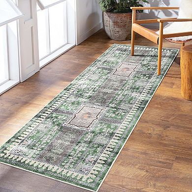Vintage Medallion Machine Washable Rug Modern Non Slip Soft Stain Resistant Carpet