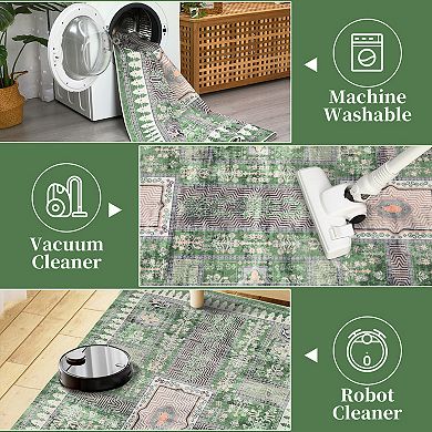 Vintage Medallion Machine Washable Rug Modern Non Slip Soft Stain Resistant Carpet