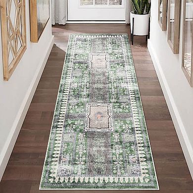 Vintage Medallion Machine Washable Rug Modern Non Slip Soft Stain Resistant Carpet