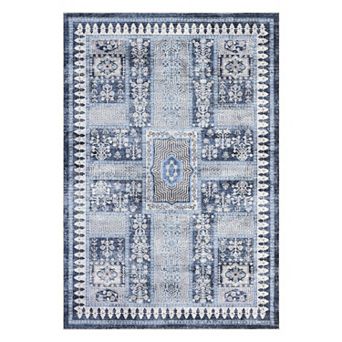 Vintage Medallion Machine Washable Rug Modern Non Slip Soft Stain Resistant Carpet
