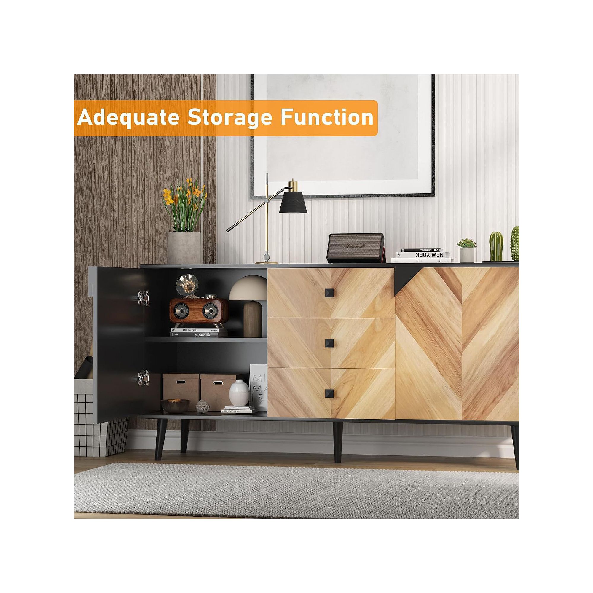 Storage cabinet showing compartments and drawers.