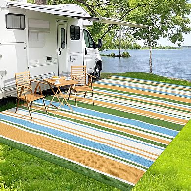 Outdoor Rug Waterproof Reversible Plastic Straw Patio Rugs Stain-Resistant Foldable Camping Carpet