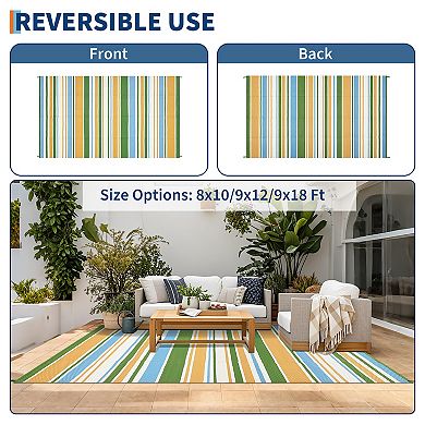 Outdoor Rug Waterproof Reversible Plastic Straw Patio Rugs Stain-Resistant Foldable Camping Carpet