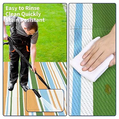 Outdoor Rug Waterproof Reversible Plastic Straw Patio Rugs Stain-Resistant Foldable Camping Carpet