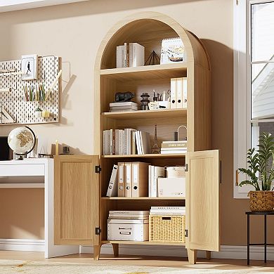Farmhouse Arched Kitchen Pantry Cabine-5-Tier Open Display Shelf，Kitchen，Dining Room,Living Room