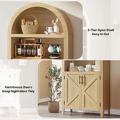 Farmhouse Arched Kitchen Pantry Cabine-5-Tier Open Display Shelf，Kitchen，Dining Room,Living Room