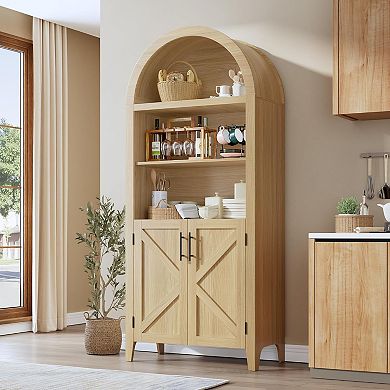 Farmhouse Arched Kitchen Pantry Cabine-5-Tier Open Display Shelf，Kitchen，Dining Room,Living Room