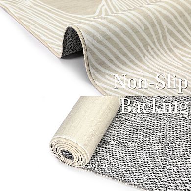 Abstract Machine Washable Rugs Non-Slip Contemporary Carpet Striped Floor Carpet