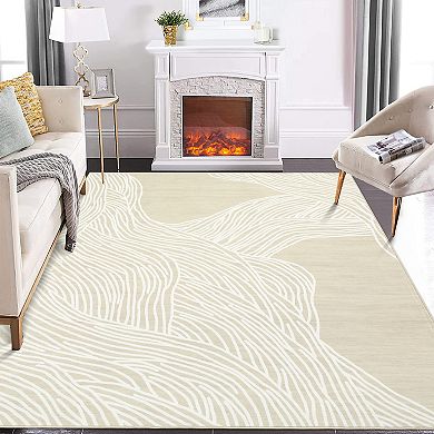 Abstract Machine Washable Rugs Non-Slip Contemporary Carpet Striped Floor Carpet