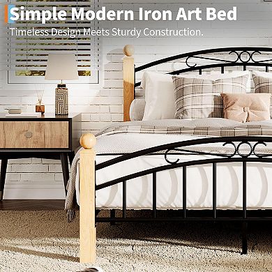 Bed Frame Metal Platform Headboard Footboard Under Storage Steel Slats