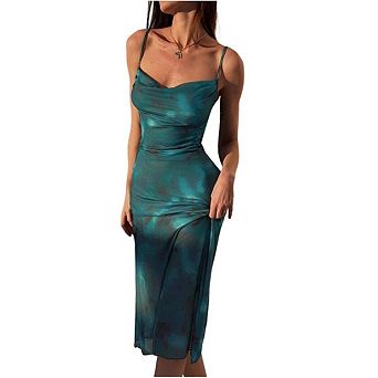 Women's Tie Heart Neck Bodycon Cami Dress Backless Long Dresses