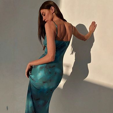 Women's Tie Heart Neck Bodycon Cami Dress Backless Long Dresses