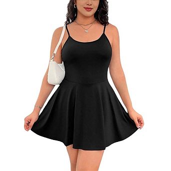 Women's Plus Size Spaghetti Strap Sleeveless Flared Hem A Line Cami Dress