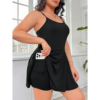 Women's Plus Size Spaghetti Strap Sleeveless Flared Hem A Line Cami Dress