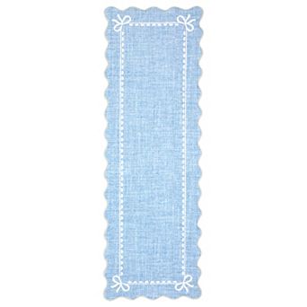 Farmhouse Bow Scalloped Washable Anti Slip Area Rugs Easy to Clean Rubber Backed Floor Mat