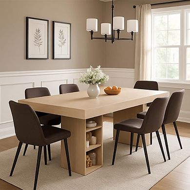 Rectangular Dining Table with Storage Shelves & Double Pedestal Base