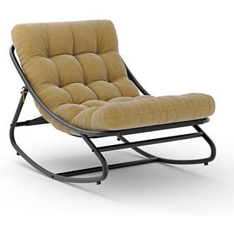 Oversized Papasan Rocking Chair, Heavy Lounge Rocker for Patio Garden Living Room