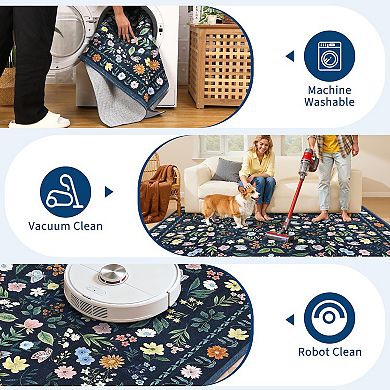 ANIXOL Washable Area Rug with Floral Pattern