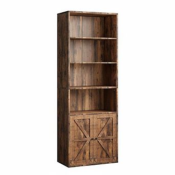 Tall Industrial and Farmhouse Style Bookcase, Space-Saving Shelf with Storage Cabinet