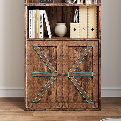 Tall Industrial and Farmhouse Style Bookcase, Space-Saving Shelf with Storage Cabinet