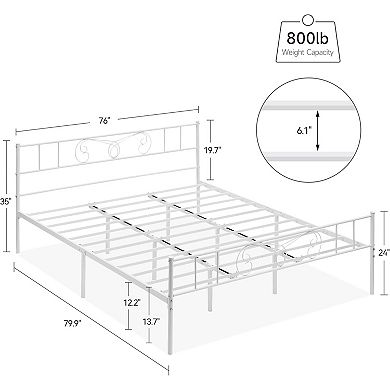 Bed Frame Metal Platform with Headboard and Footboard Steel Slat Support And Mattress Foundation
