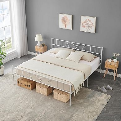 Bed Frame Metal Platform with Headboard and Footboard Steel Slat Support And Mattress Foundation