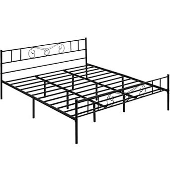 Bed Frame Metal Platform with Headboard and Footboard Steel Slat Support And Mattress Foundation