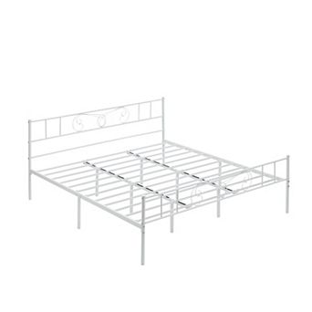 Bed Frame Metal Platform with Headboard and Footboard Steel Slat Support And Mattress Foundation