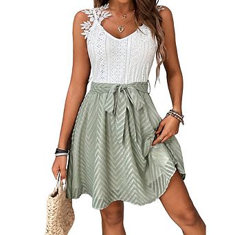 Women's Hollow Out Embroidered Water Lace Waist Shaping Summer Dresses Casual Elegant Dress